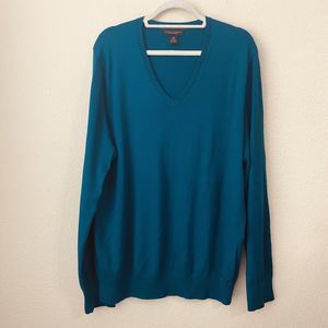 Banana Republic Sweater Mens Size XL Teal Silk Cashmere Cotton Pullover Vneck